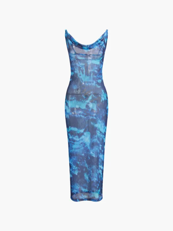 Deep Ocean Tie Dye Mesh Long Dress sold by COMMENSE