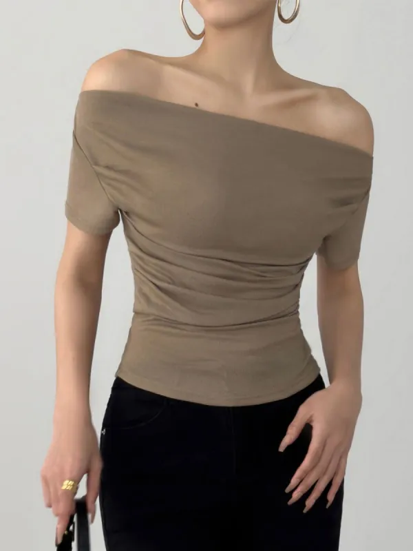 Off Shoulder Ruched Short Sleeve Shirt sold by COMMENSE