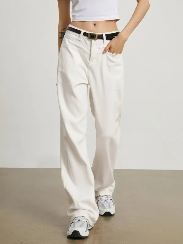 White Denim Cotton Wide Leg Jeans sold by COMMENSE
