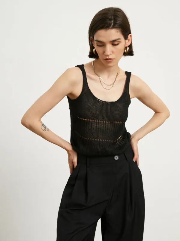 Basic Open Knit Crop Tank Top sold by COMMENSE