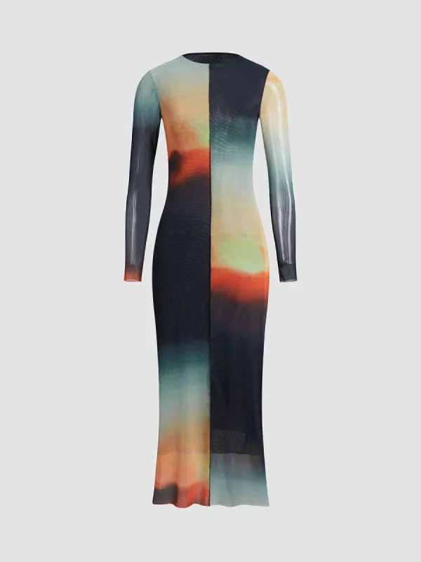 Printed Tulle Mesh Long Dress made by COMMENSE