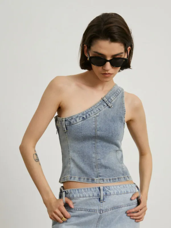 One Strap Denim Tank Top sold by COMMENSE