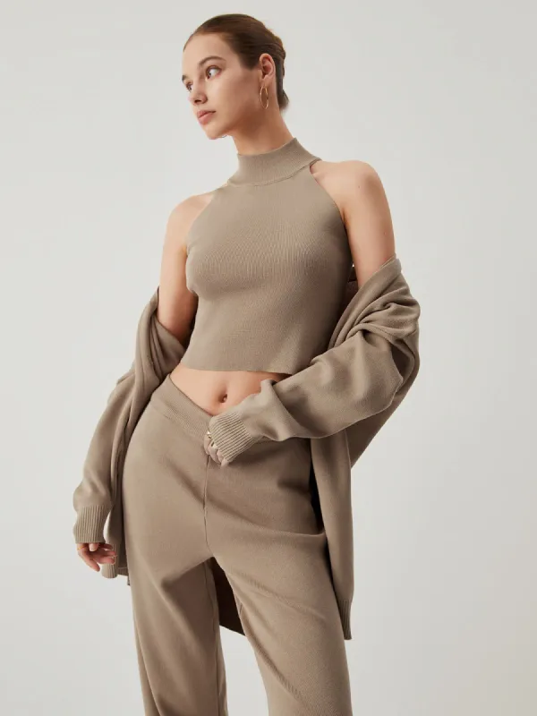 Crop Vest Button Three Pieces Pants Set sold by COMMENSE