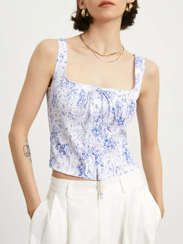 Camelia Floral Crop Tank Top sold by COMMENSE