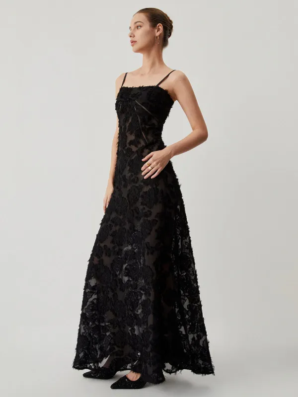 Semi-sheer Mesh Floral Cami Tie Maxi Dress sold by COMMENSE