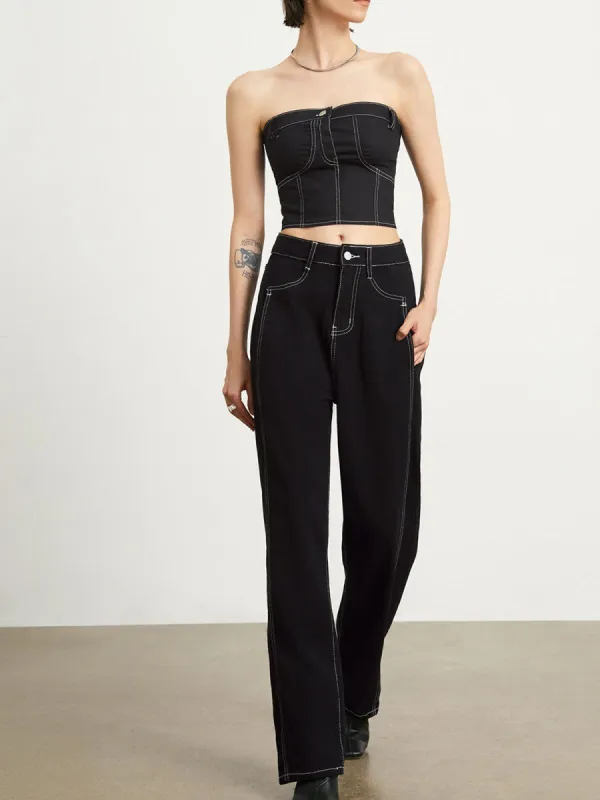 Minimalist Black Denim Straight Leg Jeans sold by COMMENSE