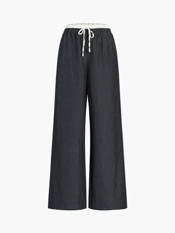 Contrast Trim Tie Straight Leg Pants sold by COMMENSE
