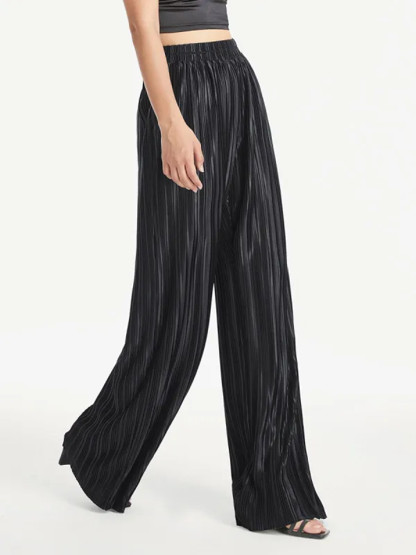 High Waisted Shimmer Pleated Palazzo Pants sold by COMMENSE