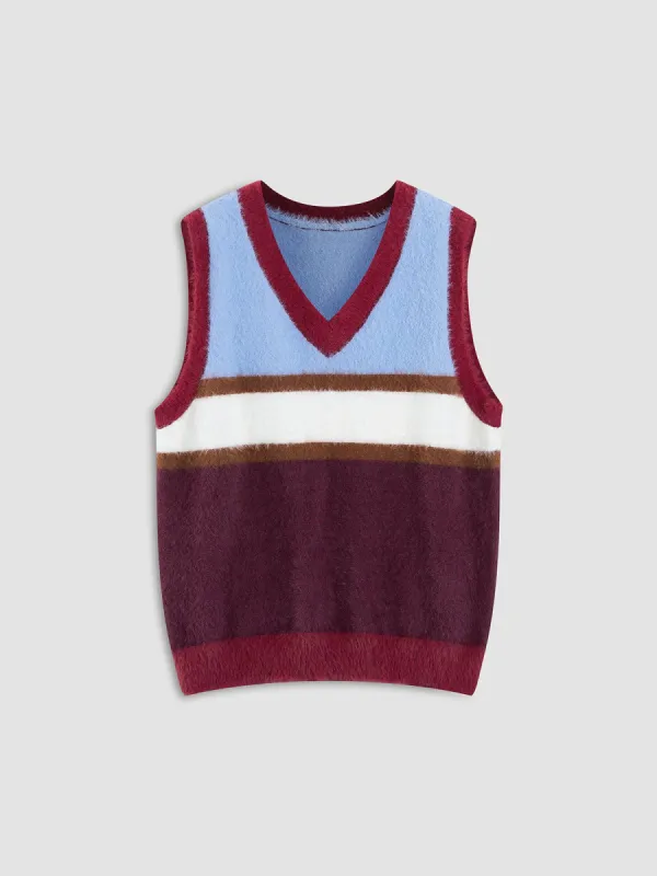 Three-Toned Fuzzy Sweater Vest sold by COMMENSE