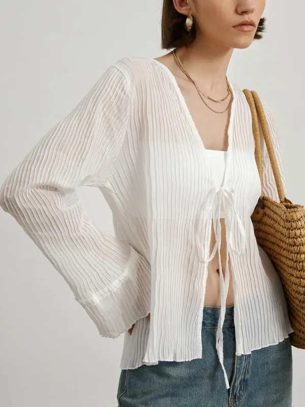 Textured Tied Cardigan sold by COMMENSE