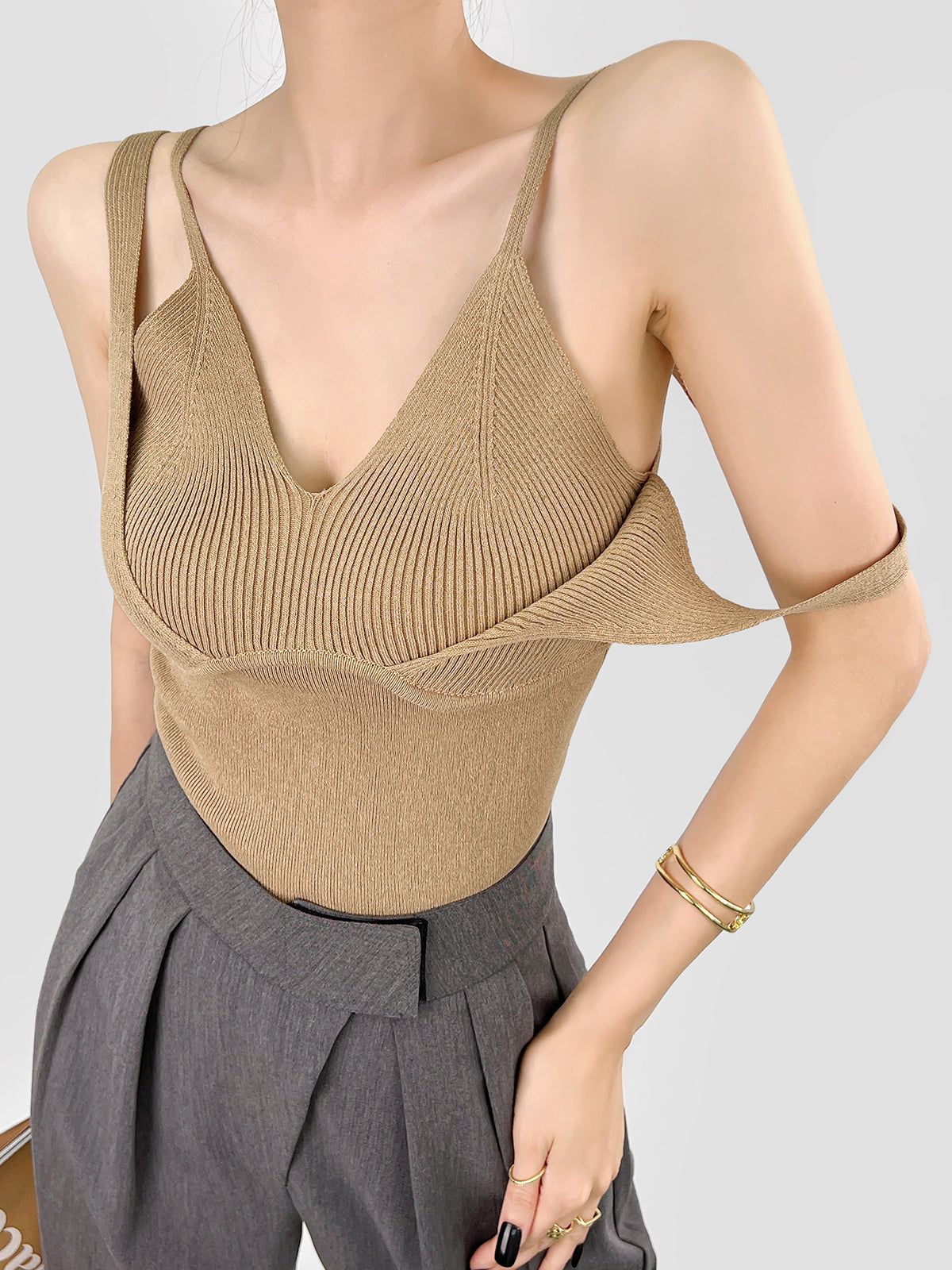 Double Layered Ribbed Cami Top sold by COMMENSE product image thumbnail 2
