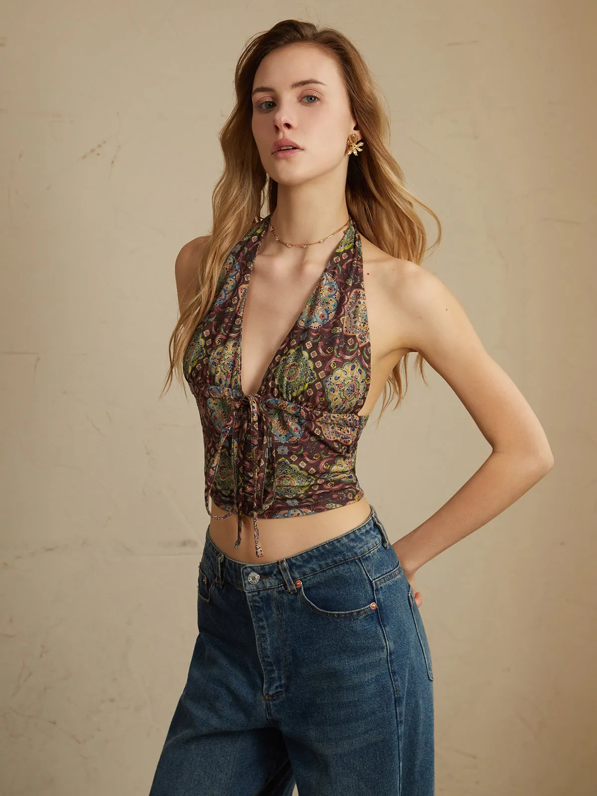 Boho Knotted Halter Tank Top sold by COMMENSE product image thumbnail 4