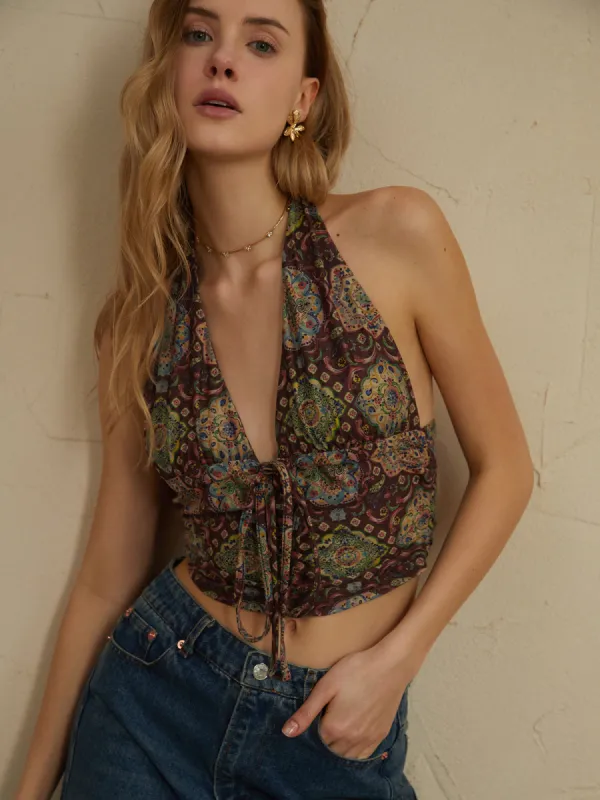 Boho Knotted Halter Tank Top sold by COMMENSE