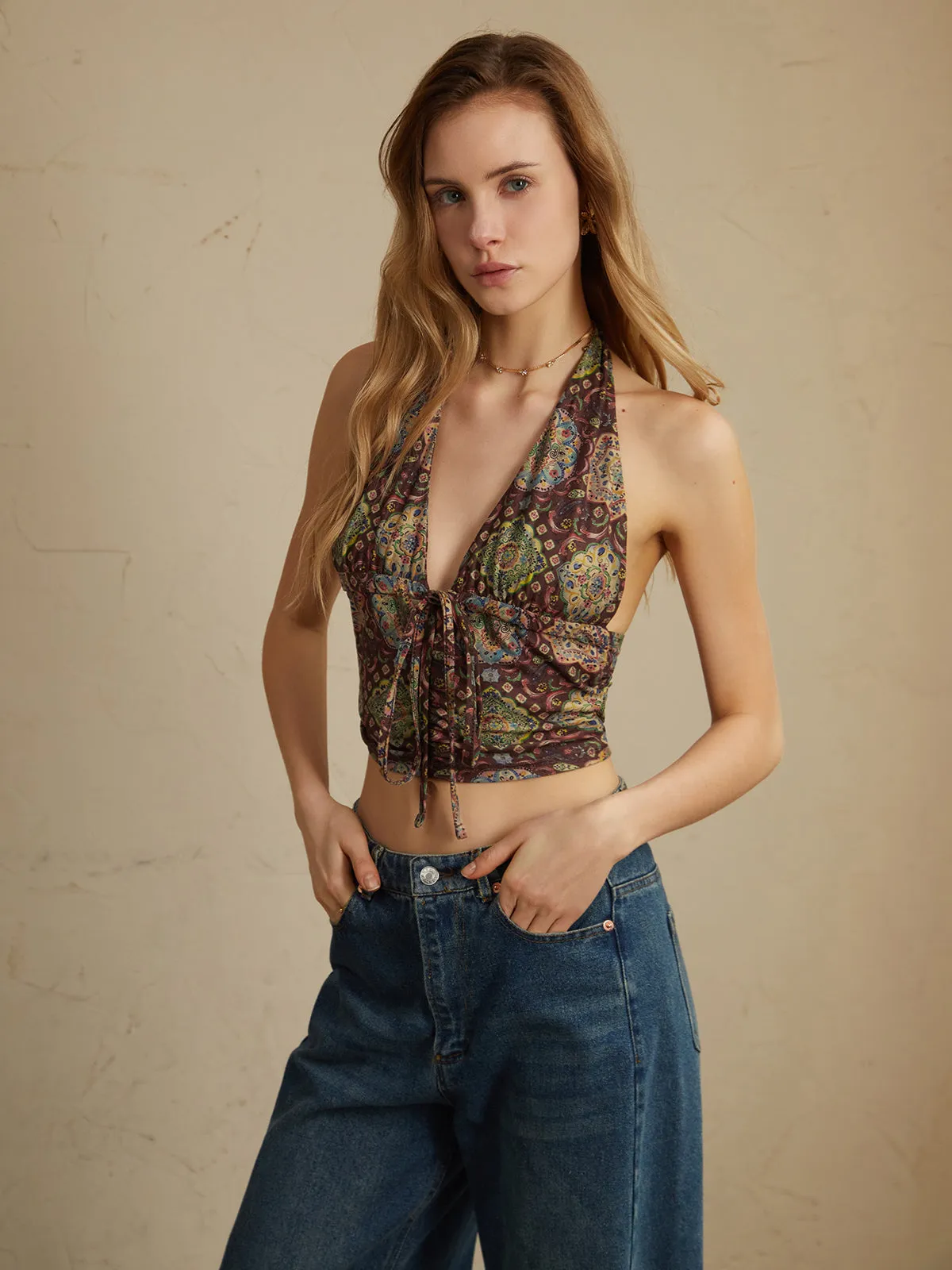 Boho Knotted Halter Tank Top sold by COMMENSE product image thumbnail 2