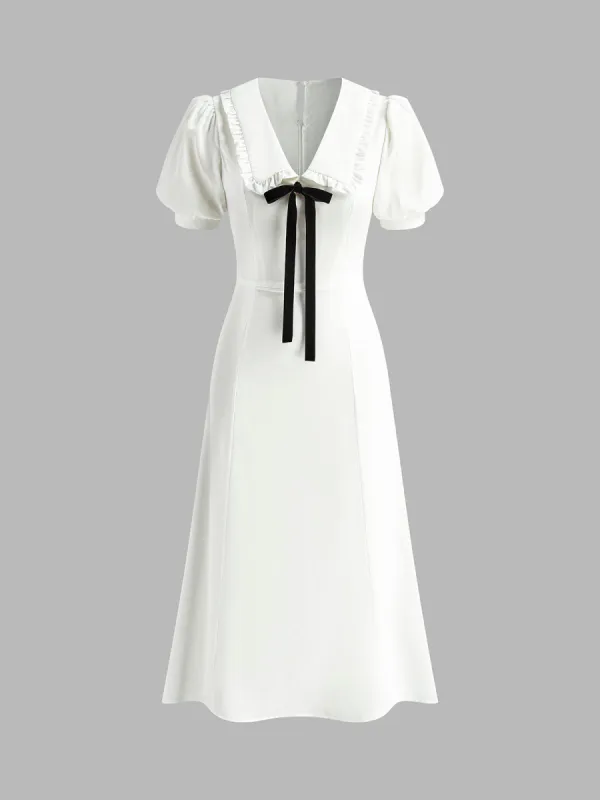 Lapel Knotted Piping Zipper Dress sold by COMMENSE