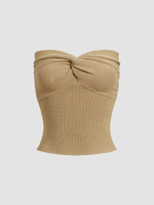 Sweetheart Twist Ribbed Crop Tube Strapless Top sold by COMMENSE