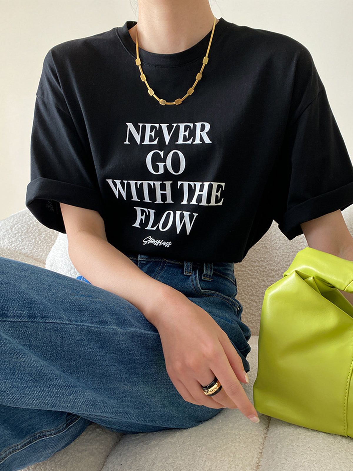 Letter Print Cotton T-Shirt sold by COMMENSE product image thumbnail 2