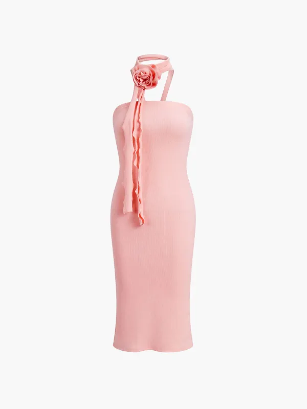 Rosette Bud Halter Midi Dress sold by COMMENSE