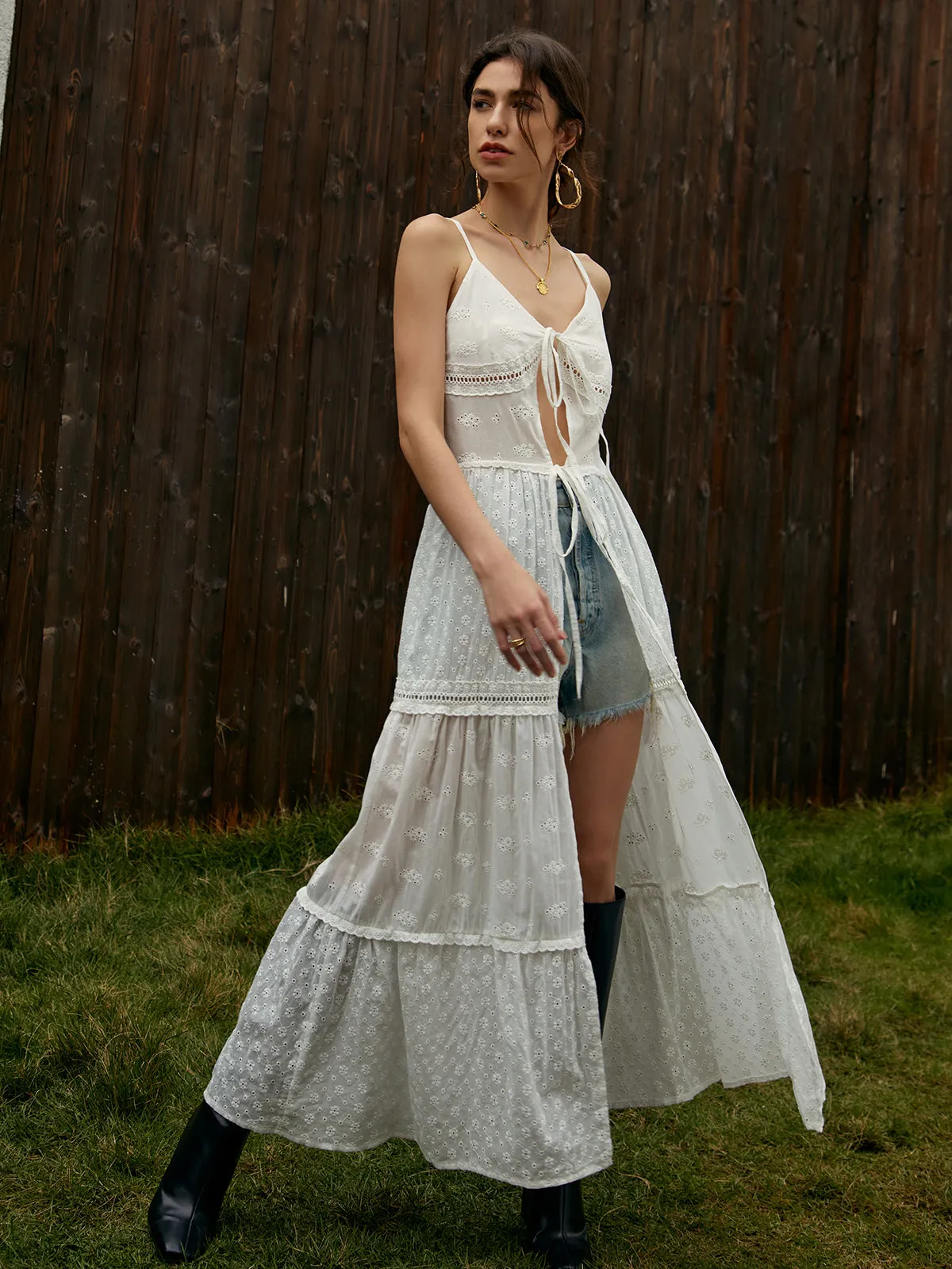 Cotton Blends Floral Tie-Front Cami Dress sold by COMMENSE