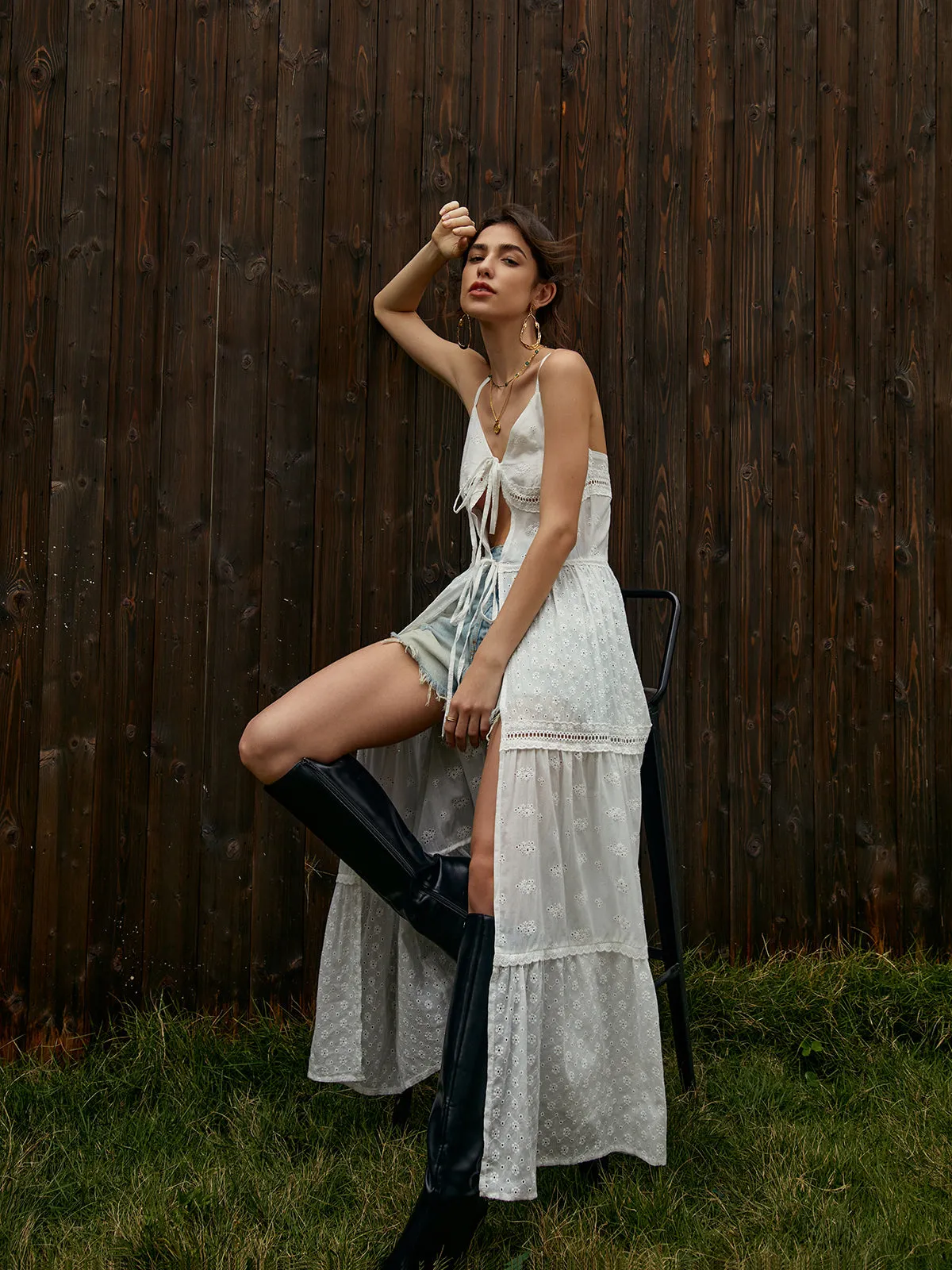 Cotton Blends Floral Tie-Front Cami Dress sold by COMMENSE product image thumbnail 5