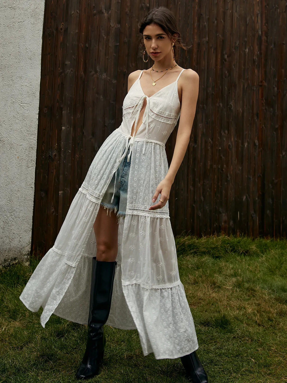 Cotton Blends Floral Tie-Front Cami Dress sold by COMMENSE product image thumbnail 3