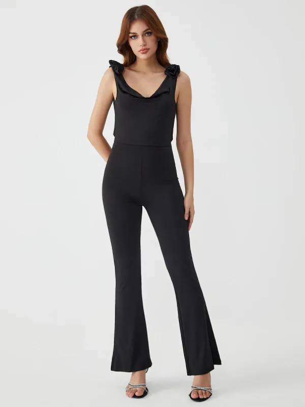 Floral Decoration Backless Jumpsuit made by COMMENSE