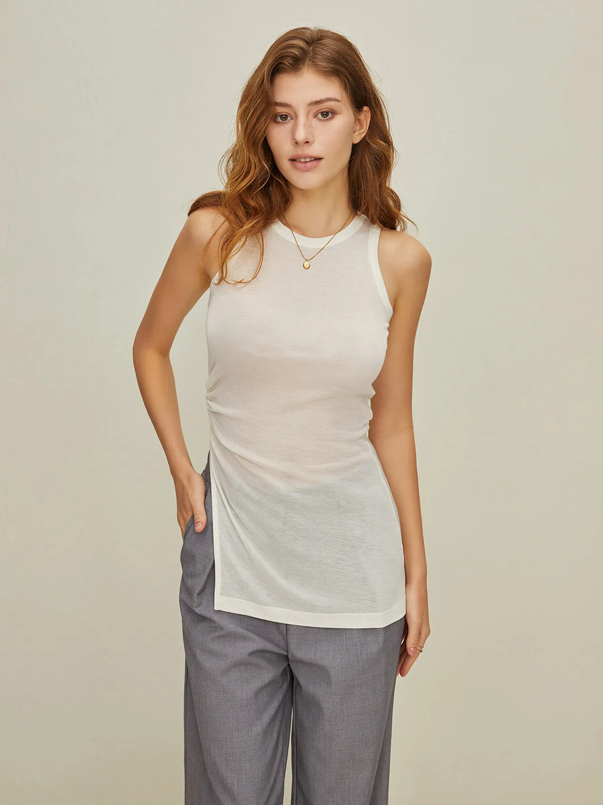 Semi-Sheer Asymmetric Tank Top sold by COMMENSE product image thumbnail 3