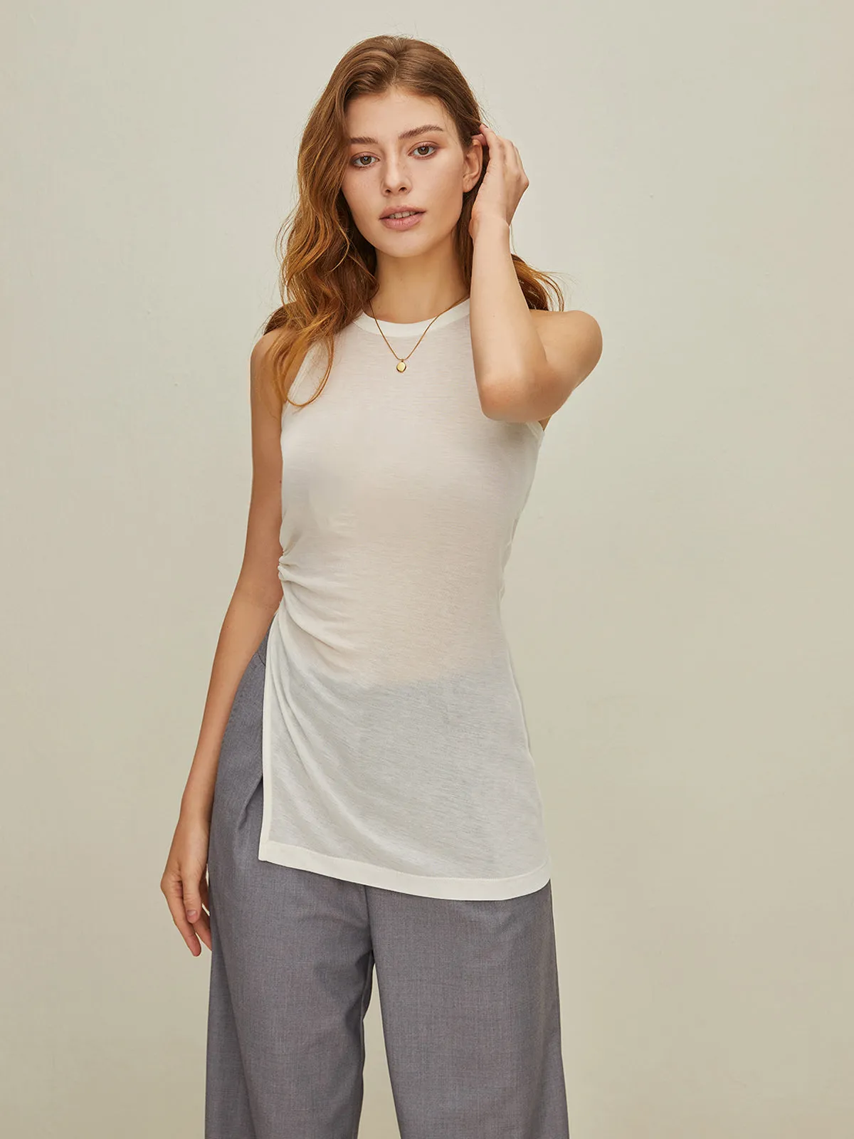 Semi-Sheer Asymmetric Tank Top sold by COMMENSE product image thumbnail 4