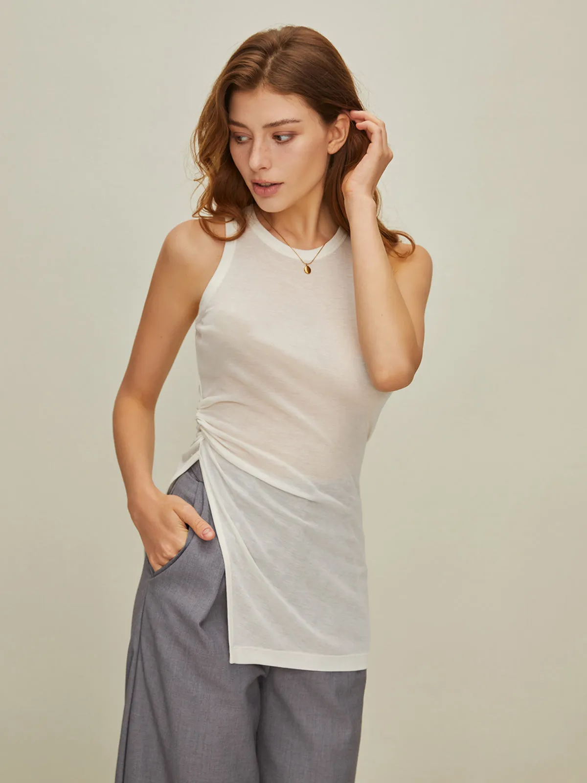 Semi-Sheer Asymmetric Tank Top sold by COMMENSE product image thumbnail 2