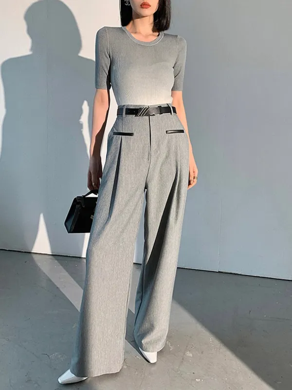 Straight Leg Contrast Trim Dress Pants sold by COMMENSE