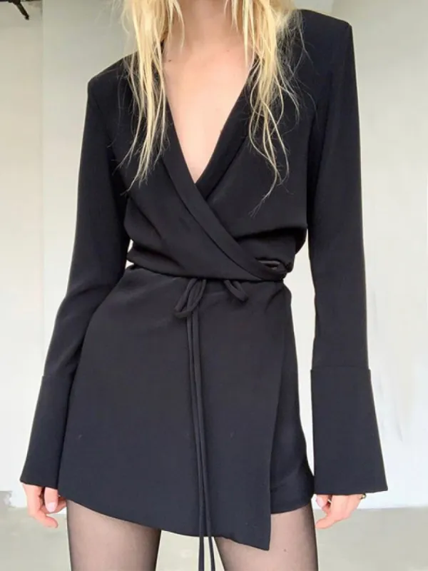 Tied Wrap Short Shirt Dress sold by COMMENSE