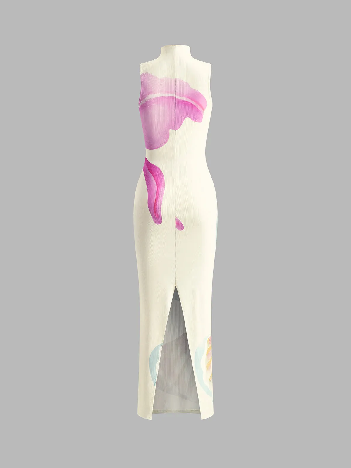 Printed Mock Neck Split Dress sold by COMMENSE product image thumbnail 2