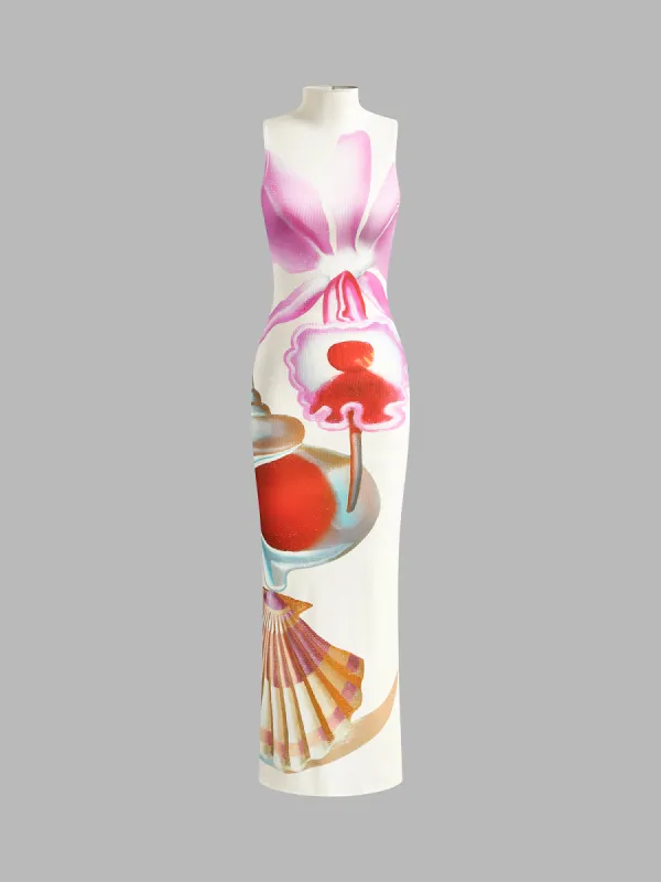 Printed Mock Neck Split Dress sold by COMMENSE