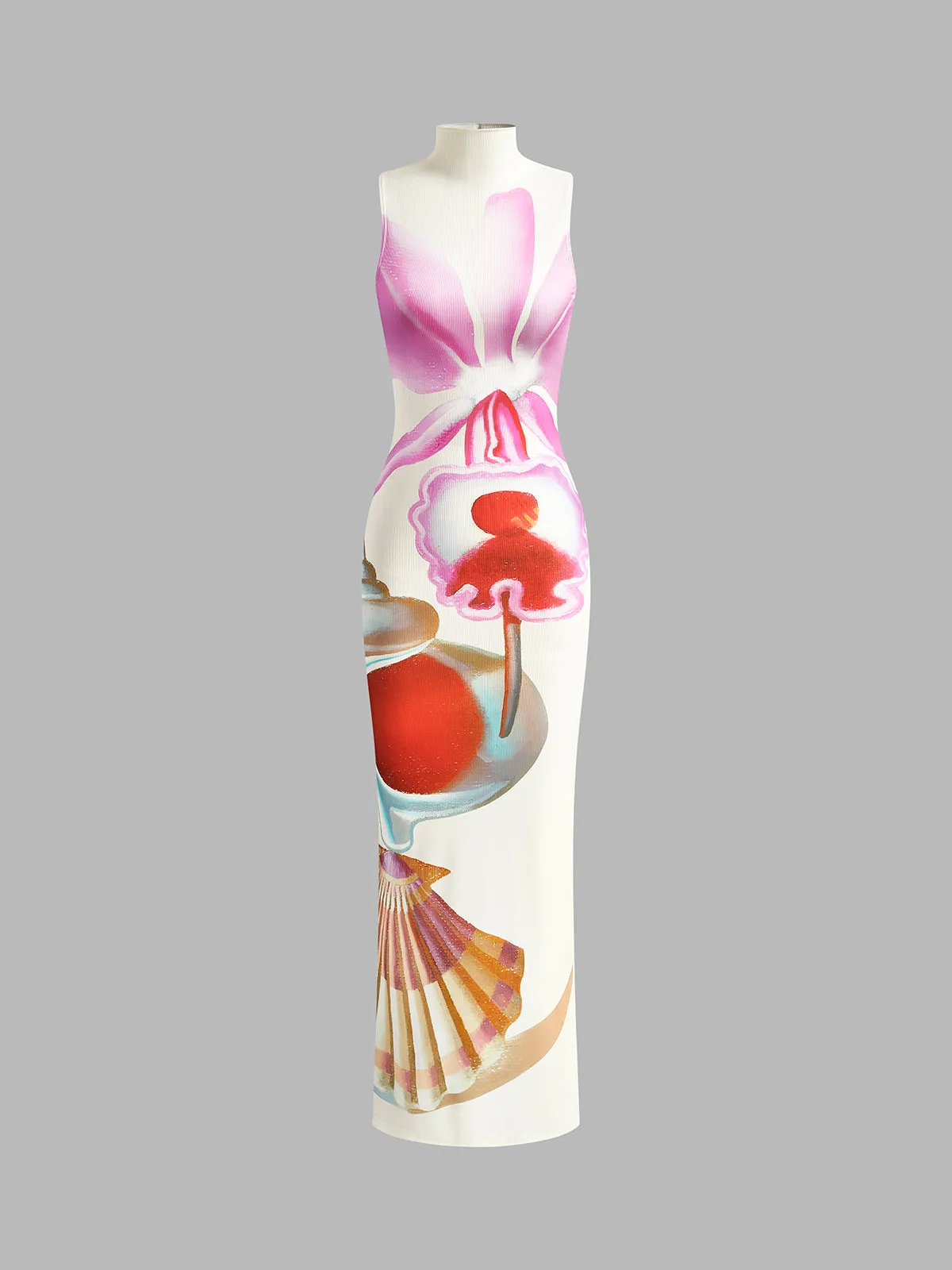 Printed Mock Neck Split Dress sold by COMMENSE