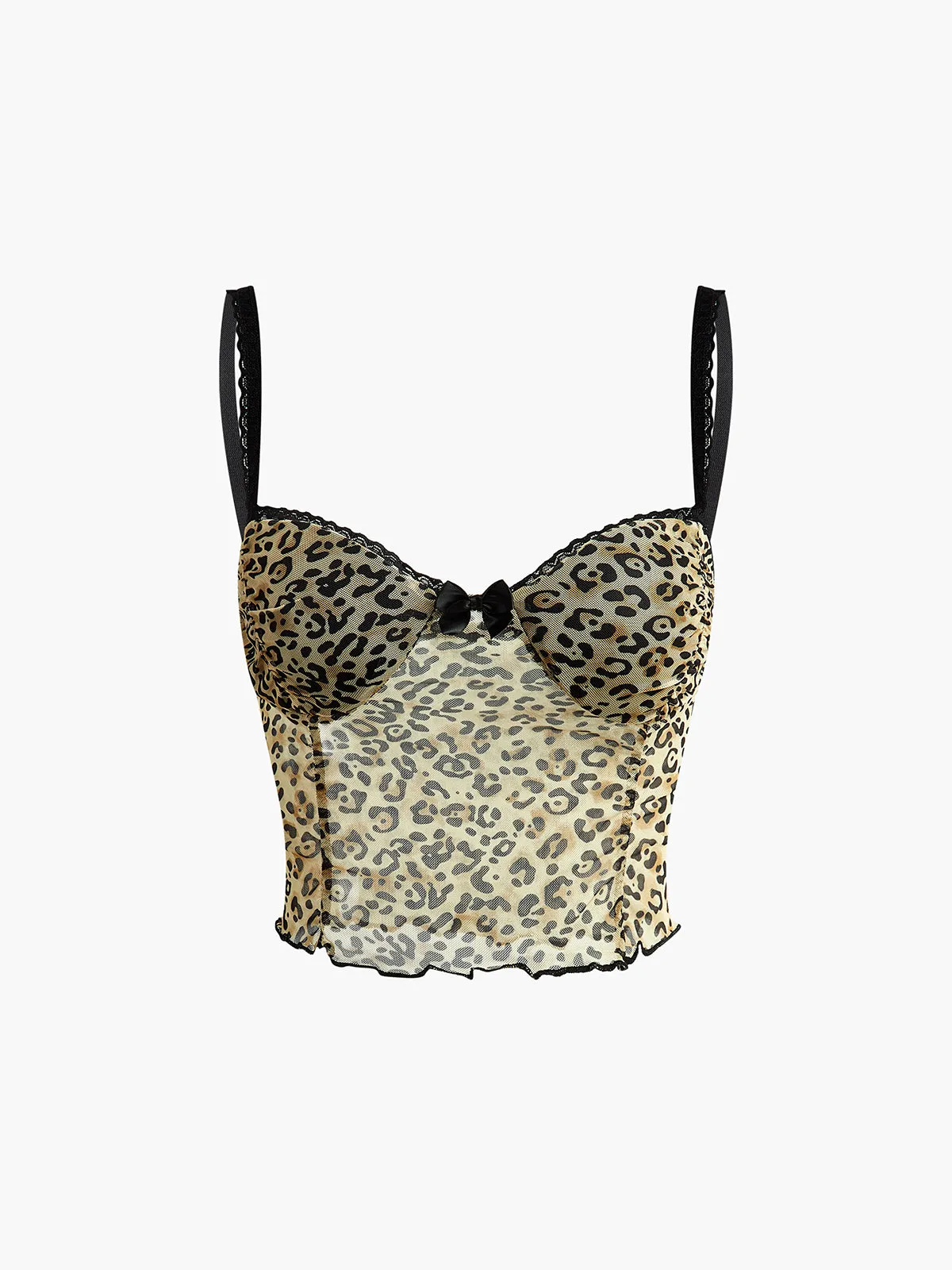 Leopard Printed Lettuce Trim Cami Top sold by COMMENSE