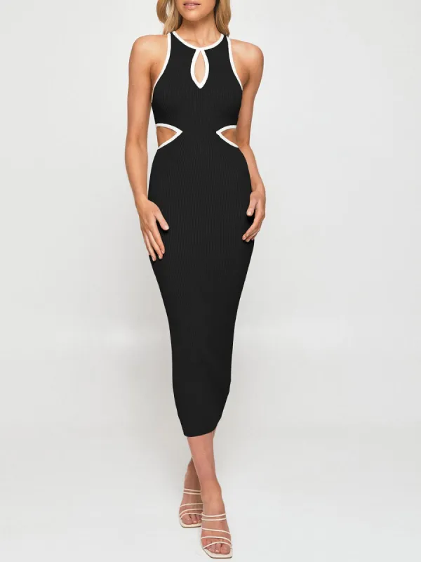 Contrast Trim Cutout Bodycon Long Dress sold by COMMENSE