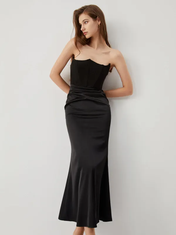 Satin Velvet Ruched Tube Maxi Dress sold by COMMENSE