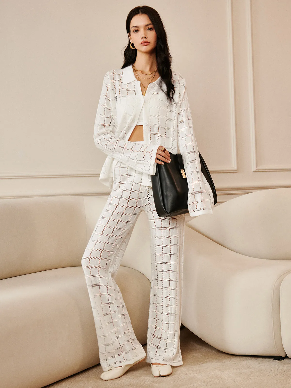 Hollow Plaid Drawstring Pants Set sold by COMMENSE product image thumbnail 3