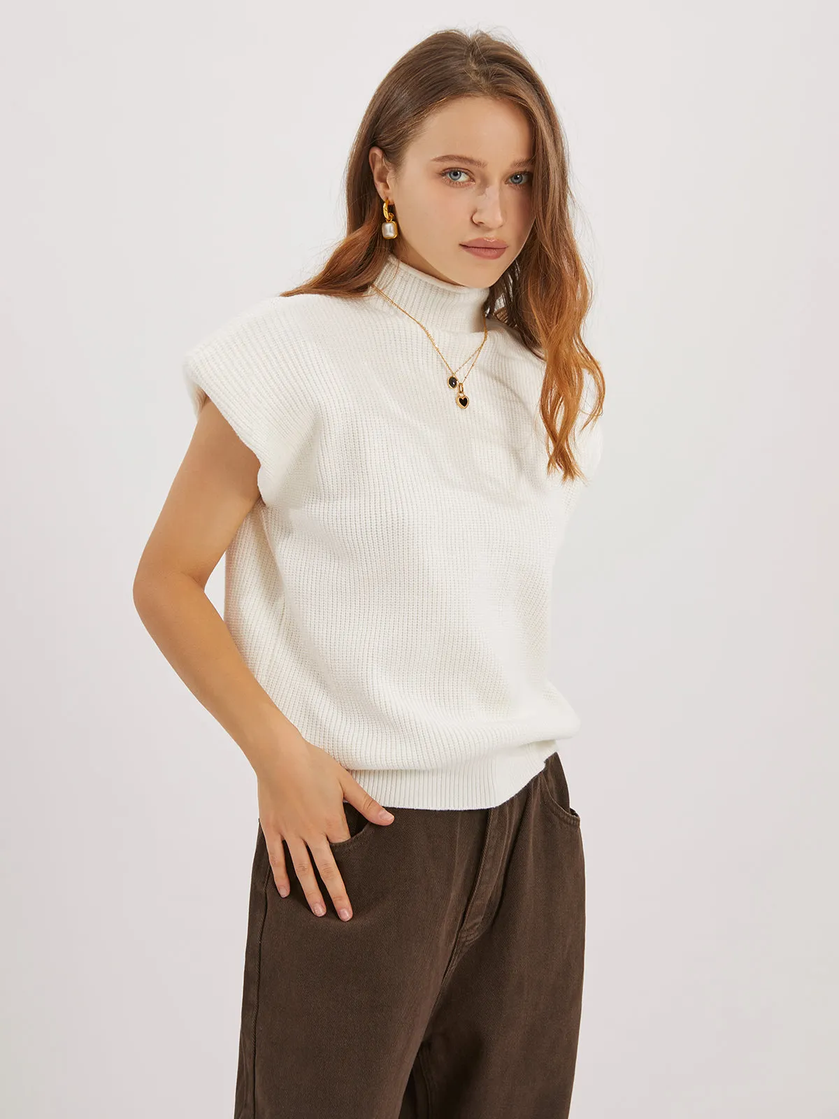 Snowflake Mock Neck Sweater Vest sold by COMMENSE product image thumbnail 2
