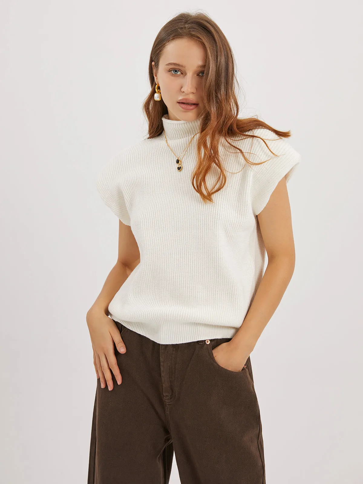 Snowflake Mock Neck Sweater Vest sold by COMMENSE product image thumbnail 3