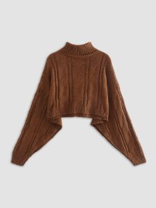 Fall Leaves Dream Cable Knit Mock Neck Sweater sold by COMMENSE