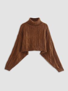Fall Leaves Dream Cable Knit Mock Neck Sweater sold by COMMENSE