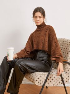 Fall Leaves Dream Cable Knit Mock Neck Sweater sold by COMMENSE