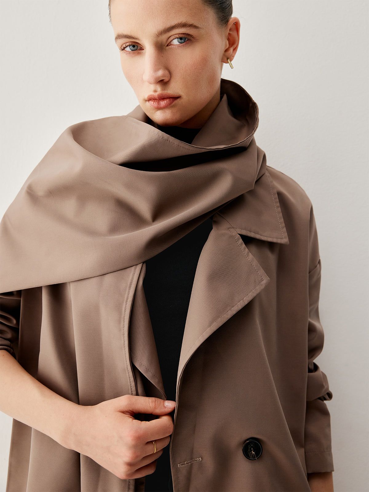 Double Breasted Trench Coat With Matching Scarf sold by COMMENSE product image thumbnail 2