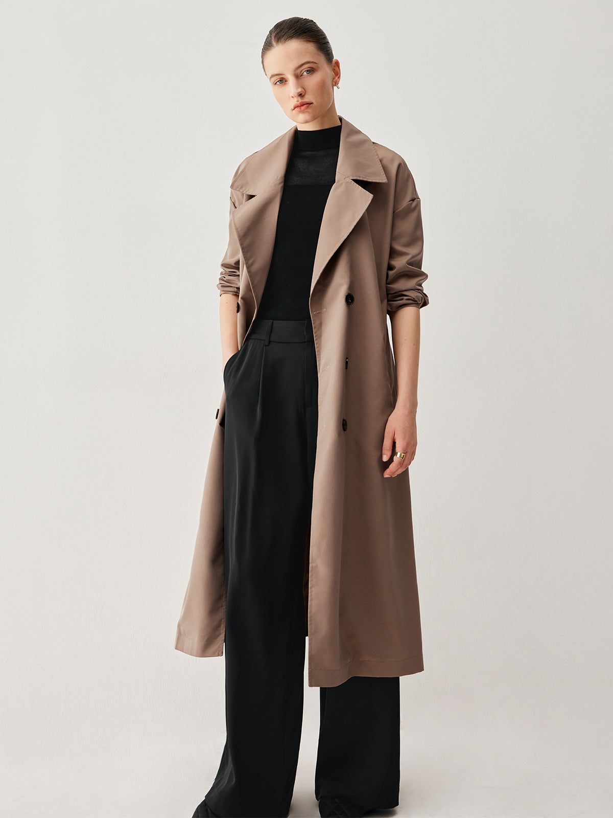 Double Breasted Trench Coat With Matching Scarf sold by COMMENSE product image thumbnail 3