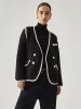 Contrast Trim Tweed Button Detail Wool Coat sold by COMMENSE