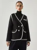 Contrast Trim Tweed Button Detail Wool Coat sold by COMMENSE