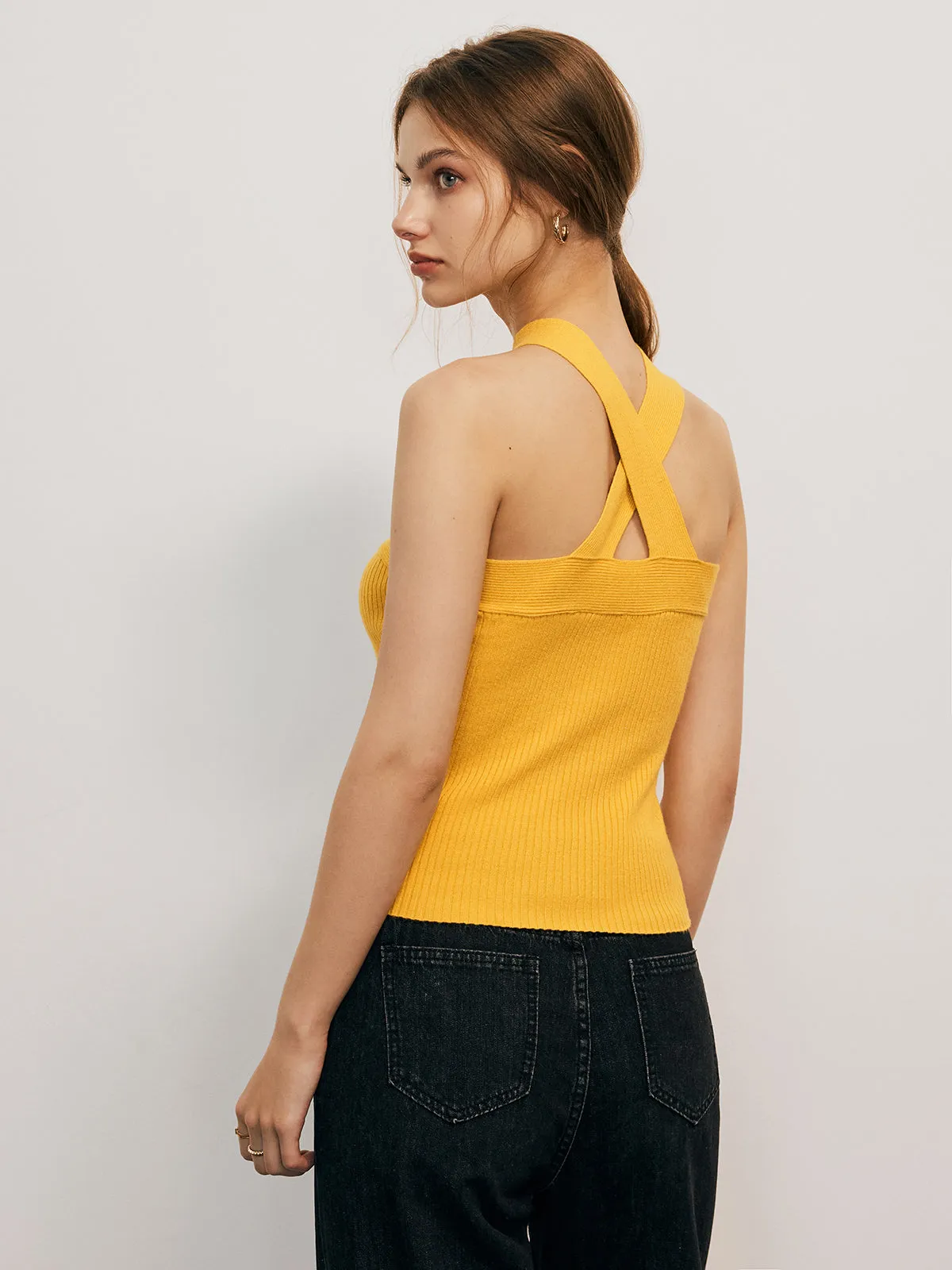 Knit Cross-Over Collar Tank Top sold by COMMENSE product image thumbnail 5