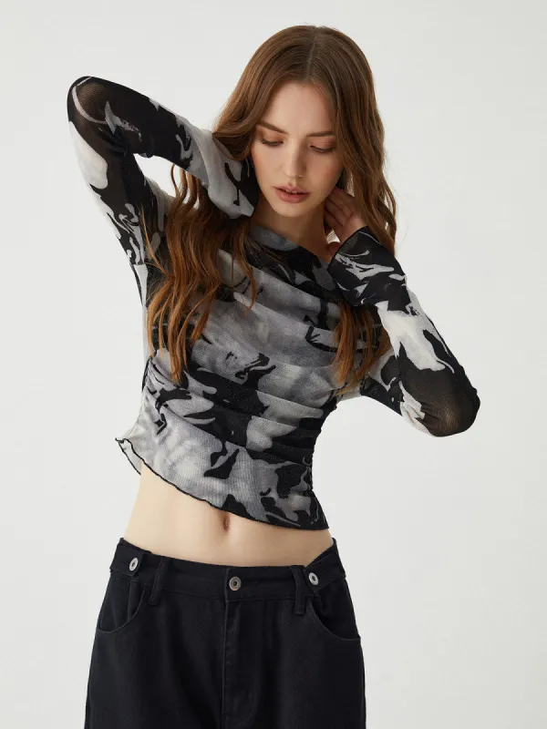 Ink Printed One-Shoulder Top sold by COMMENSE