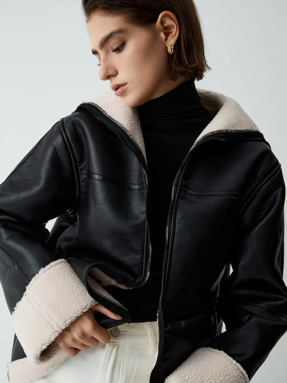 First Choice Sherpa Lined Shearling Leather Flight Jacket sold by COMMENSE product image thumbnail 3